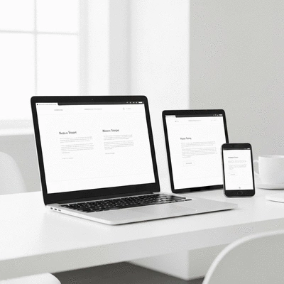 Multiple devices (laptop, tablet, smartphone) displaying the same website, showing responsive design