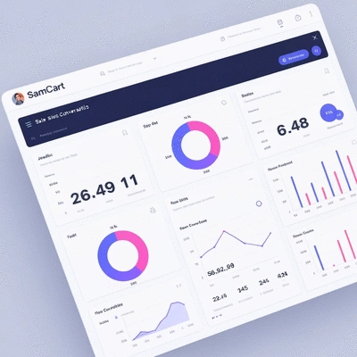 Modern dashboard showing SamCart sales analytics and conversion metrics